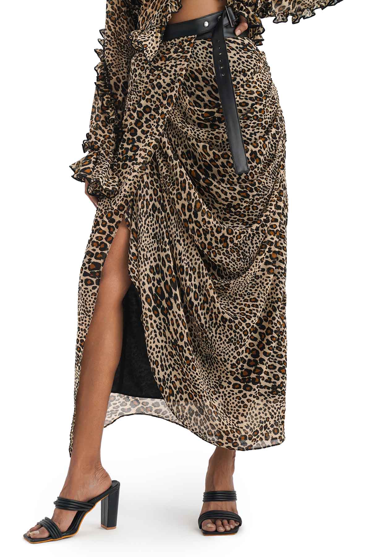 Buy Notre Ame Beige Leopard Spots Drape Skirt For Women Online at ScrollnShops